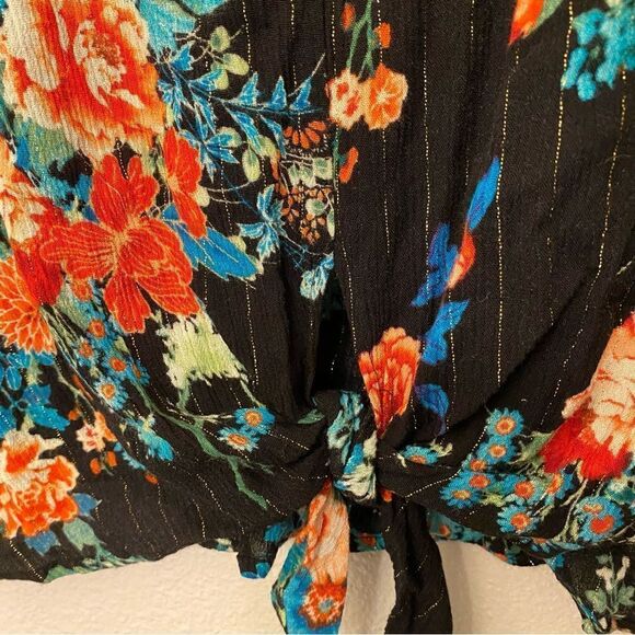 H.I.P. Black colorful bright floral flower semi sheer boho artsy peasant 2X - Picture 4 of 10